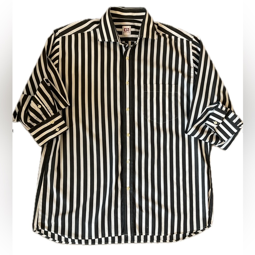 Bold Striking Men's Black and White Striped Button Down Shirt